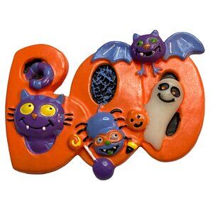 Halloween "Boo" Brooch Pin With Cat Bat & Ghost Design